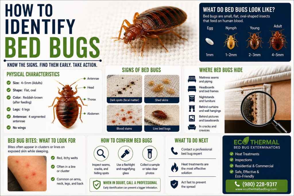 How to identify bed bugs in Charlotte, NC. Eco Thermal Bed Bug Exterminators Bed Bug Inspection.